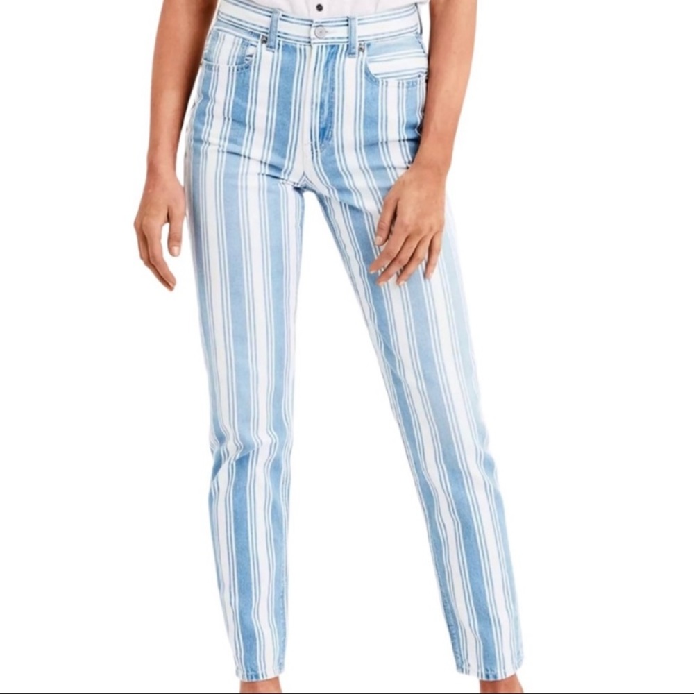 Mom Jean American Eagle AEO Striped Blue High Waisted
